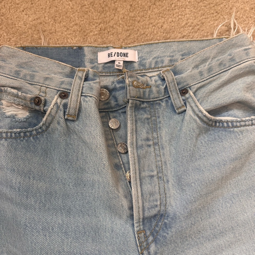 Re/Done Faded Blue Button-Fly Jeans straight to slim wide leg